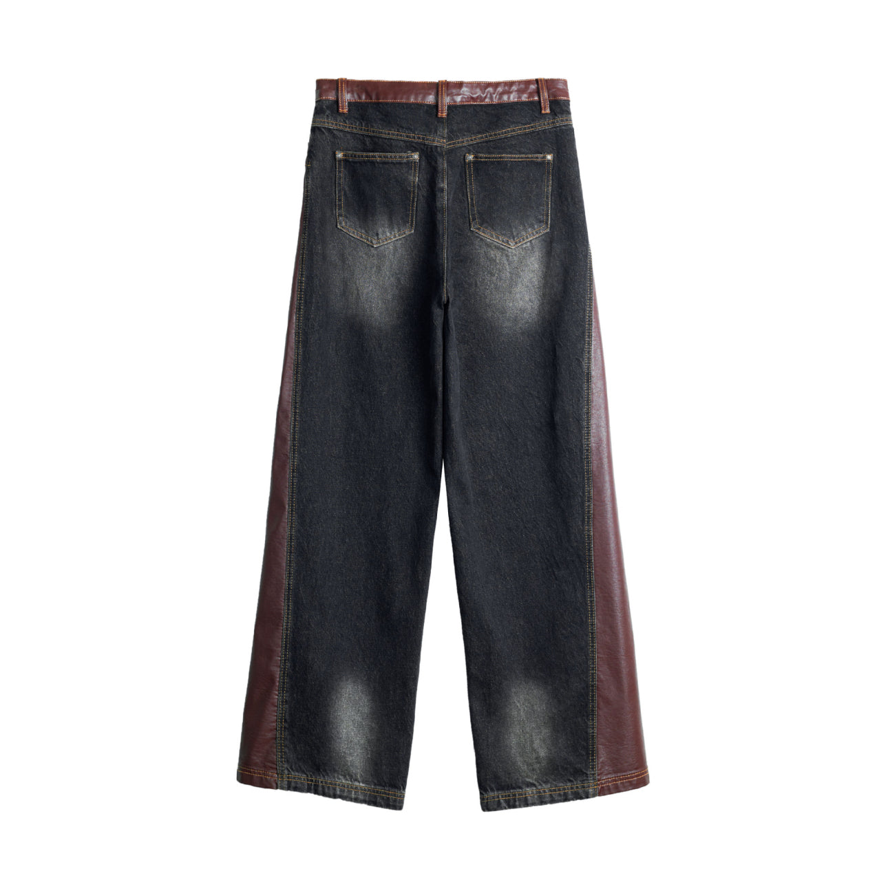 vibe leather stitch denim pants