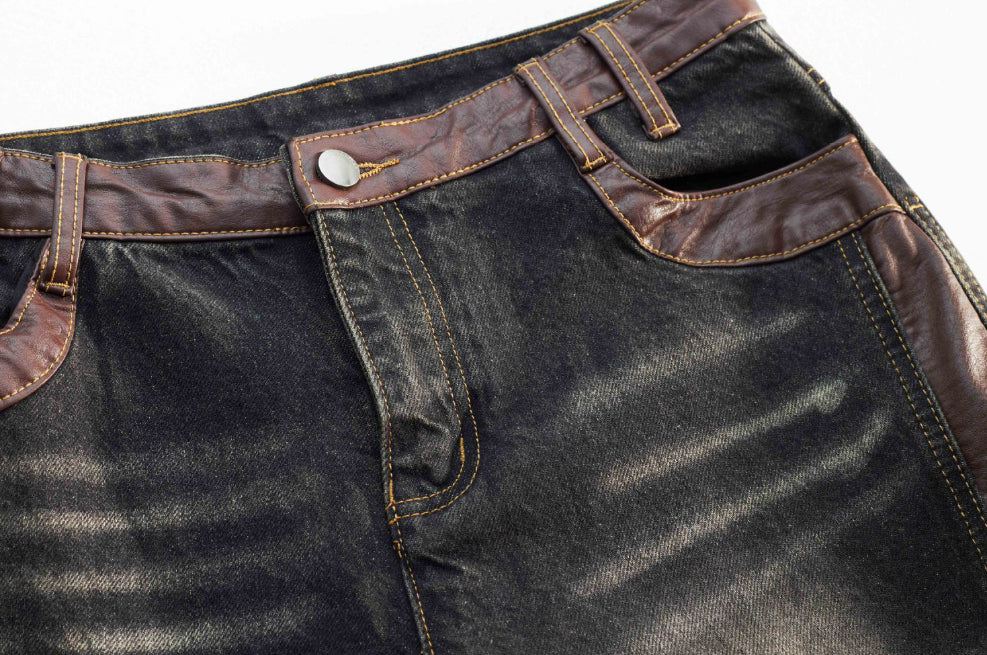 vibe leather stitch denim pants